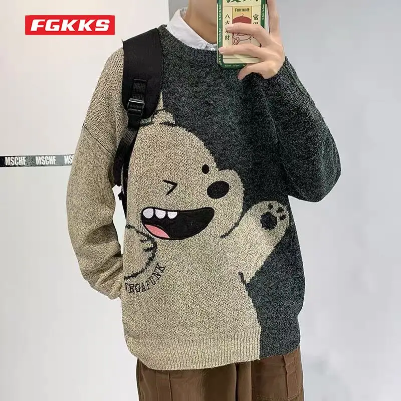 Мужской свитер с круглым вырезом медведем мужской повседневный осенне-зимний