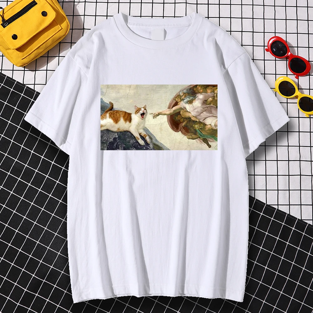 

Vinatge The Creation of Adam Picture Print Clothes Fashion Retro Style T Shirts MaleShort Sleeve Breathable Man T Shirt