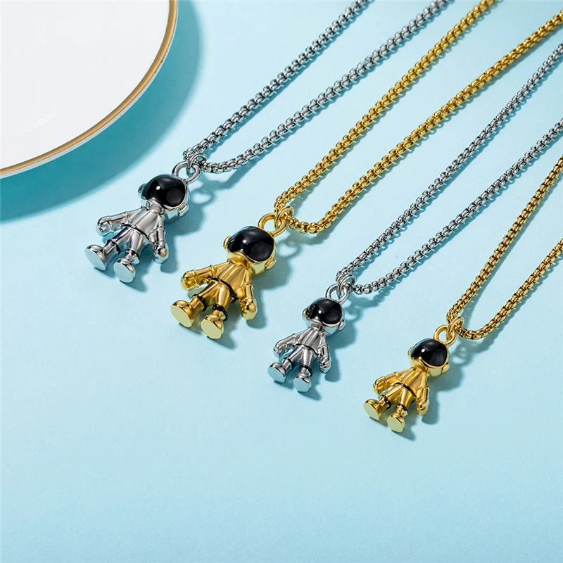 

Gothic Gold Color Stainless Steel Chain Necklaces for Women Men Hip Hop Jewelry Punk Style Astronaut Spaceman Pendant Collares