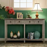 Console Table Decor Grey Wash Rustic Brushed Texture Tabletop with Drawer Bottom Rack for Living Room Hallway Entryway[US-Stock]