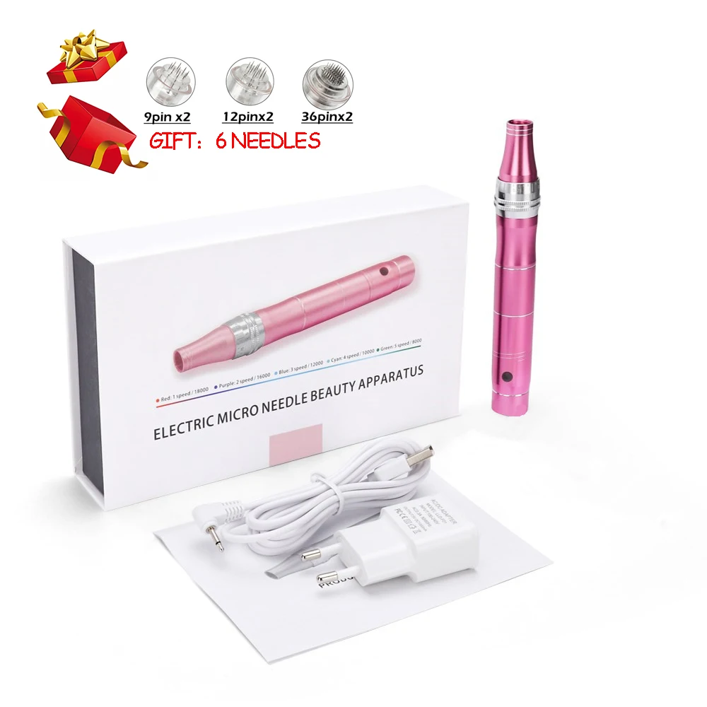 Electric Derma Pen with 6pcs Needles Set Wireless Skin Care Machine Microneedling Pen Derma Needles Gun Dr Pen Mesotherapy tools