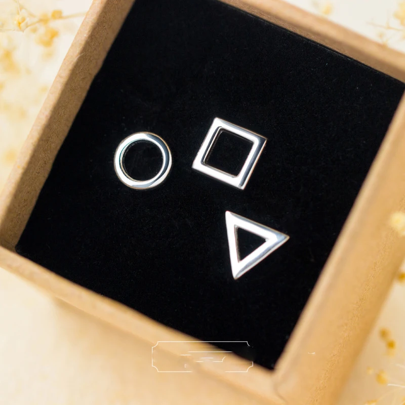 Серьги гвоздики Trusta из стерлингового серебра 100% пробы с круглыми и квадратными