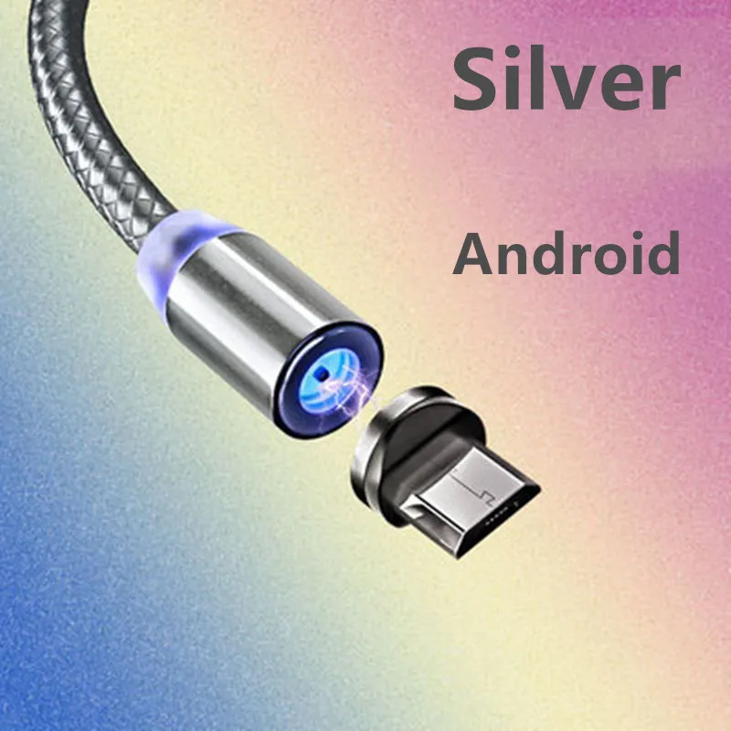Silver Android Магнитный кабель USB для быстрой зарядки кабель usb type C Магнитный кабель для зарядки данных Micro USB кабель для мобильного телефона USB шнур - Цвет: Silver Android