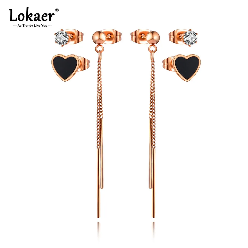 Lokaer Мода из нержавеющей стали в виде сердца с кисточками набор Серьги ювелирные