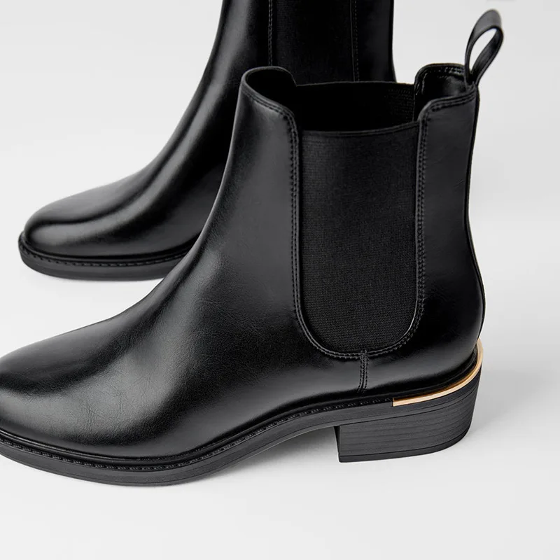 

Women's Boots Autumn and Winter New Black Pointed Toe Square Heel Chelsea Ankle Boots