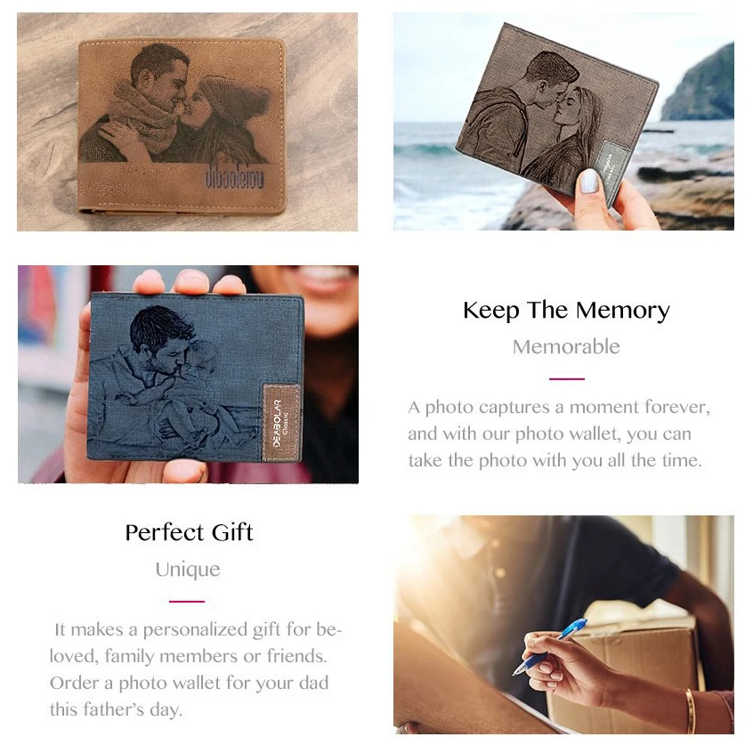 

Personalized Wallet Father's Day Gifts for Men Engraved Custom Photo Wallet with Zipper Coin Pocket Father Gift Man/Him/Husband