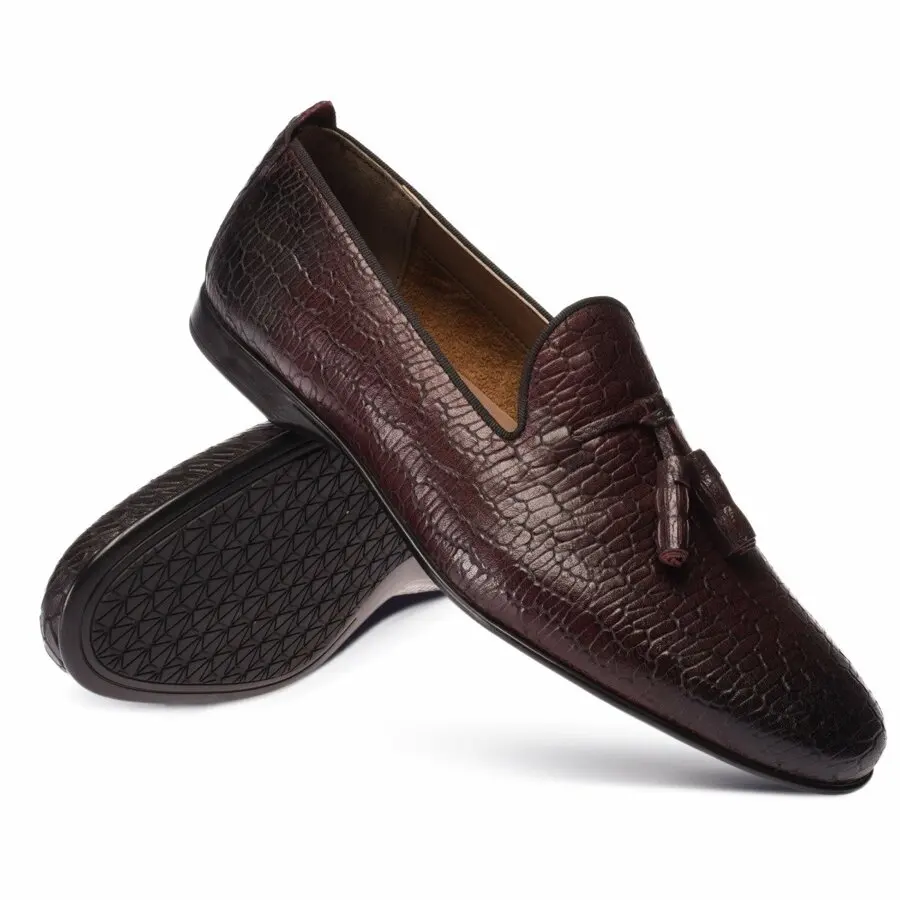 

Men Shoes Deery, Genuine Leather Crocodile Claret Red Men'S Loafer