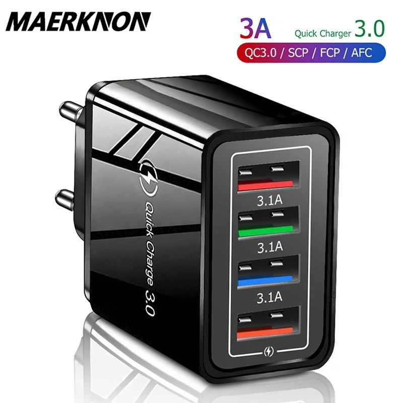 Быстрое зарядное устройство с 4 USB портами быстрая зарядка 3 0 для iPhone Samsung S10 S9 S8