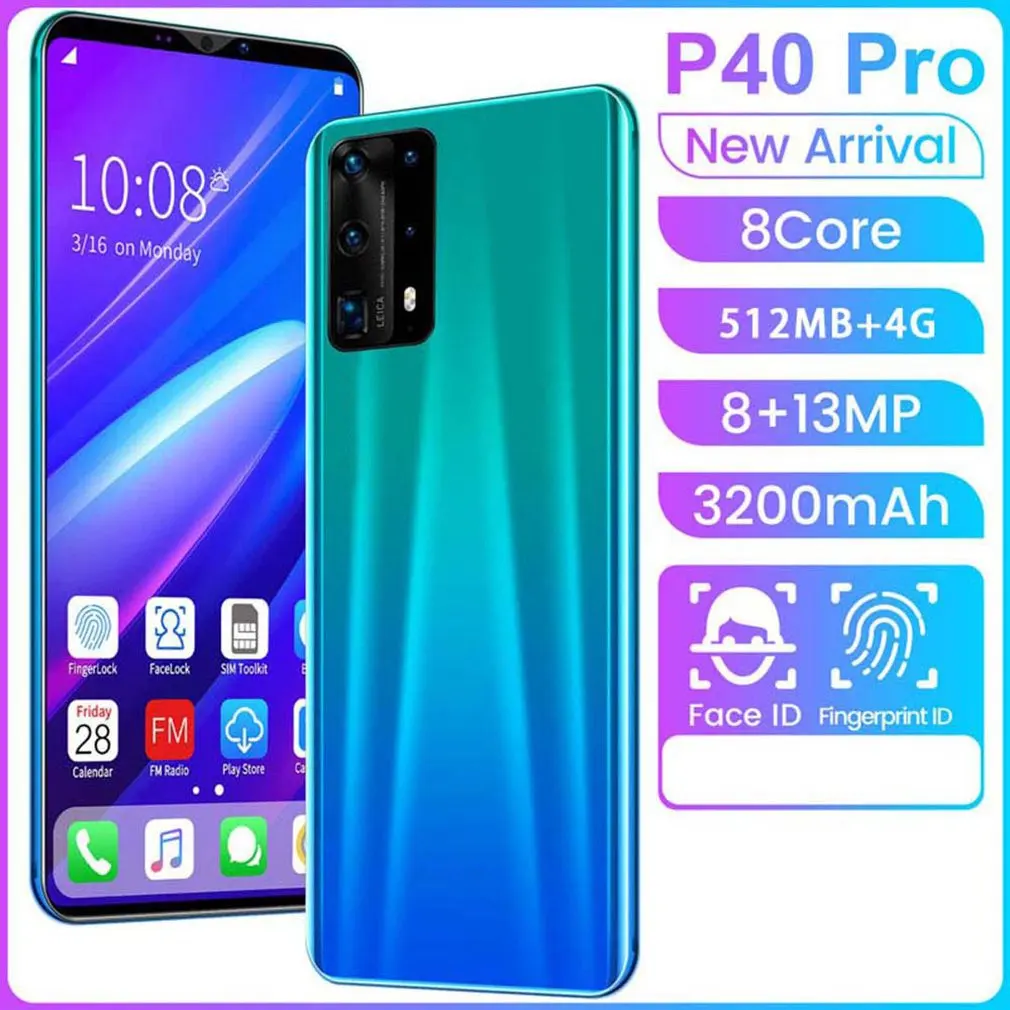 

P40 Pro 5 Inch Dual-Core Smartphone Screen Smartphone 512M+4G Android Smartphone 3D Glass Plated Back Cover