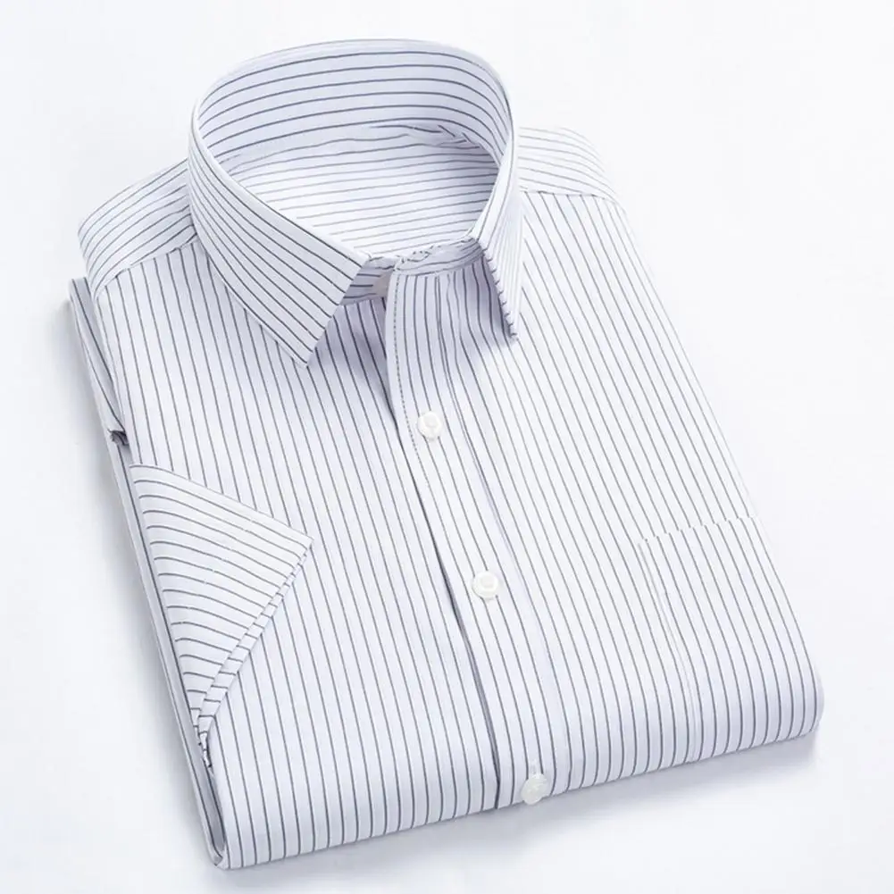 

Men's Shirt Striped Anti-wrinkle Social Anti-wrinkle Men Shirt Chest Pocket Regular-fit Button-down Collar Thic Work Shirts