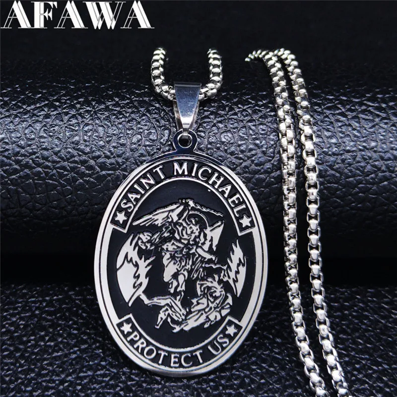 Ожерелье AFAWA SAINT MICHAEL PROTECT US Archangel из нержавеющей стали для мужчин ожерелье