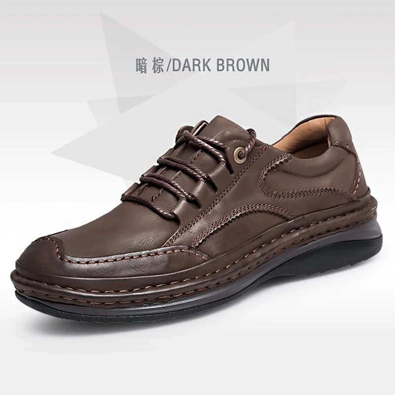 Dark brown Мужская повседневная обувь; обувь из натуральной коровьей кожи; зимняя теплая обувь; высококачественные мужские оксфорды в классическом стиле; нескользящие кроссовки; размеры 38-46 - Цвет: Dark brown