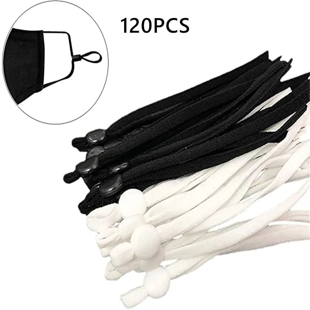 

40/120PC Adjustable Mask Rope Sewing Elastic Band Cord with Buckle White Black Rope DIY Soft Making Accessories Supplies