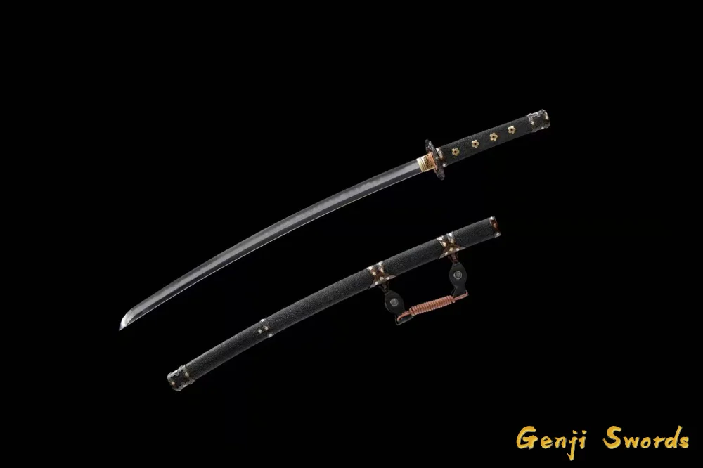 Handmade Full Tang Japanese Katana Tachi Folded Damascus Steel Clay-Tempered Feather Pattern Samurai Sword