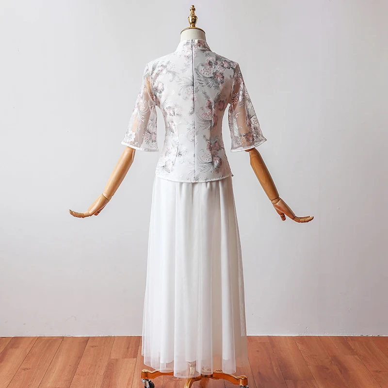 2 шт./компл. женское традиционное китайское платье Ципао с вышивкой и рукавом до