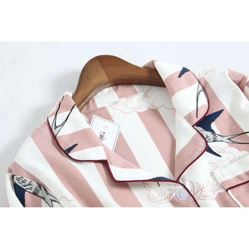 

Cotton Pajamas Set Women Autumn Winter Sleepwear Thick Warm 2 Piece Pantsuits Ladies Stripes Turn-Down Collar Homewear Suits