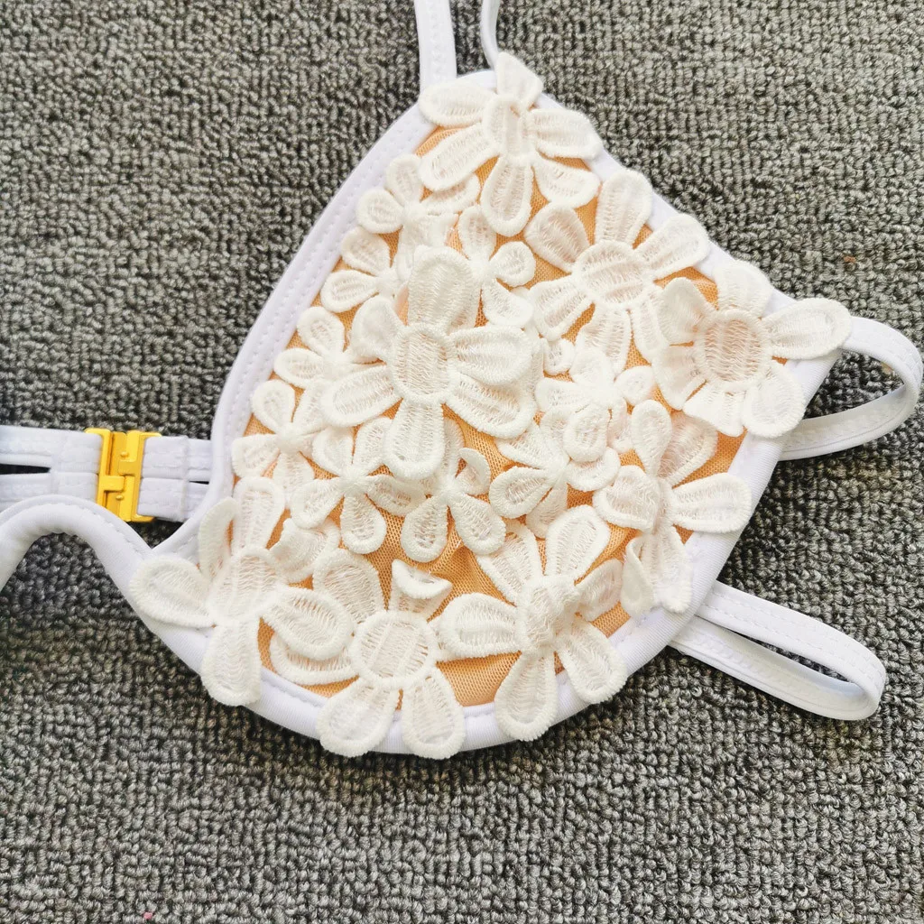 Женский сексуальный комплект бикини однотонный купальный костюм с лепестками и