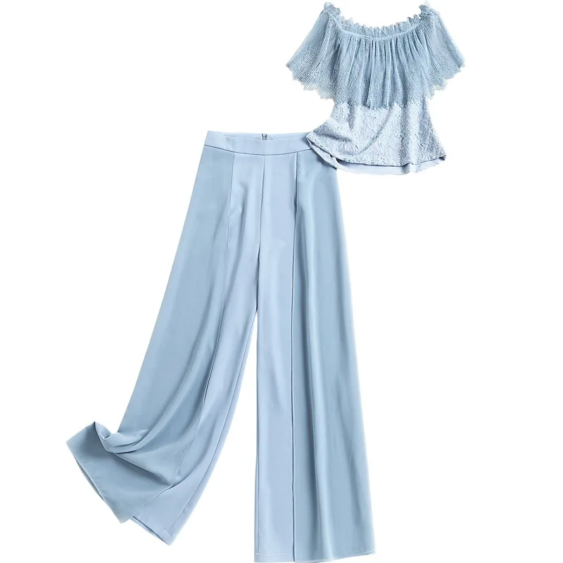 

SHUCHAN women two piece outfits Short Sweet Bohemian crop top Casual Pullover+wide leg pants summer 2021 Sexy & Club