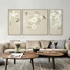 Плакаты настенный китайский арт на холсте, с изображением магнолии, птицы, бабочки, бамбука, для кабинета, для гостиной, офиса