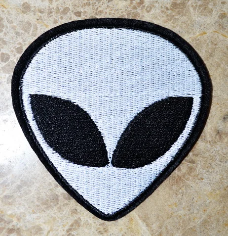 

Alien White Black Extraterrestrial Intelligence Iron On Patches, sew on Appliques, Made of Cloth,100% Quality 8.4-8.6 cm