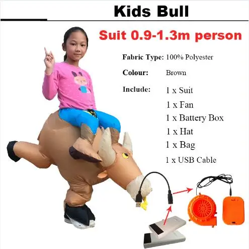 Kids bull Лидер продаж надувной костюм динозавра животных Костюм семья костюмы для Хэллоуина для женщин талисман - Цвет: Kids bull