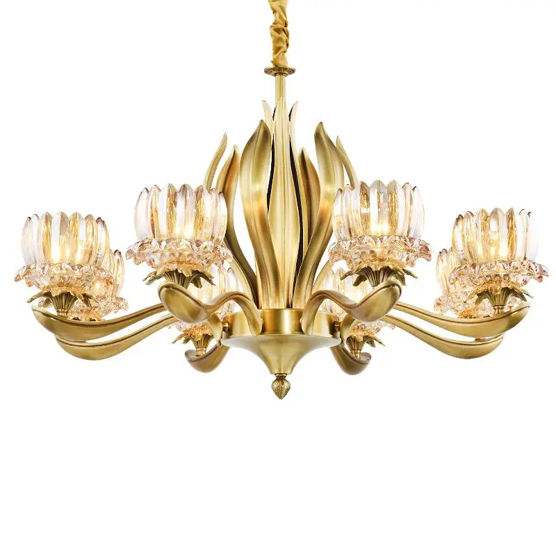 Modern Vintage Full Copper Lamp Chandelier Avize For Dining Room Mediterranean Luxury Led Lustre E14 Glass Shade | Лампы и освещение