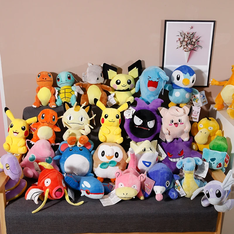

Kawaii Pikachued Stuffed Toy Plush Doll Pokemoned Peluche Eevee Charmander Squirtle Bulbasaur Snorlax Jigglypuff Anime Kid Gift