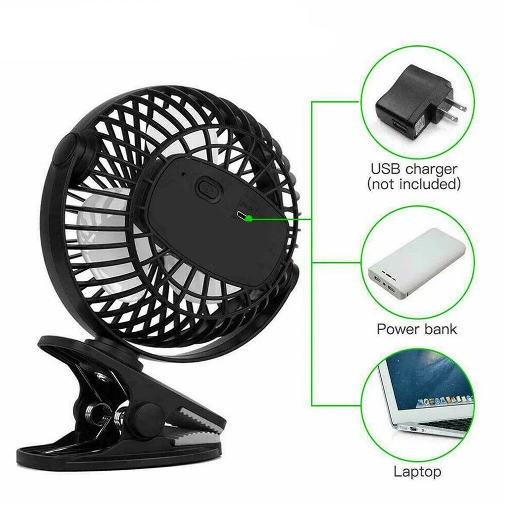 

New USB Rechargeable Clip Desktop/Table Fan Mini Portable Clamp Fan 360degree Rotating Ventilator With 3 Speed Air Cooler Fan