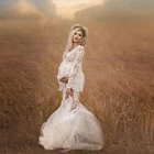 Кружевное платье с юбкой-годе для невесты, женское платье с длинными расклешенными рукавами и V-образным вырезом, элегантное фатиновое платье для беременных, платья для фотосъемки Flo