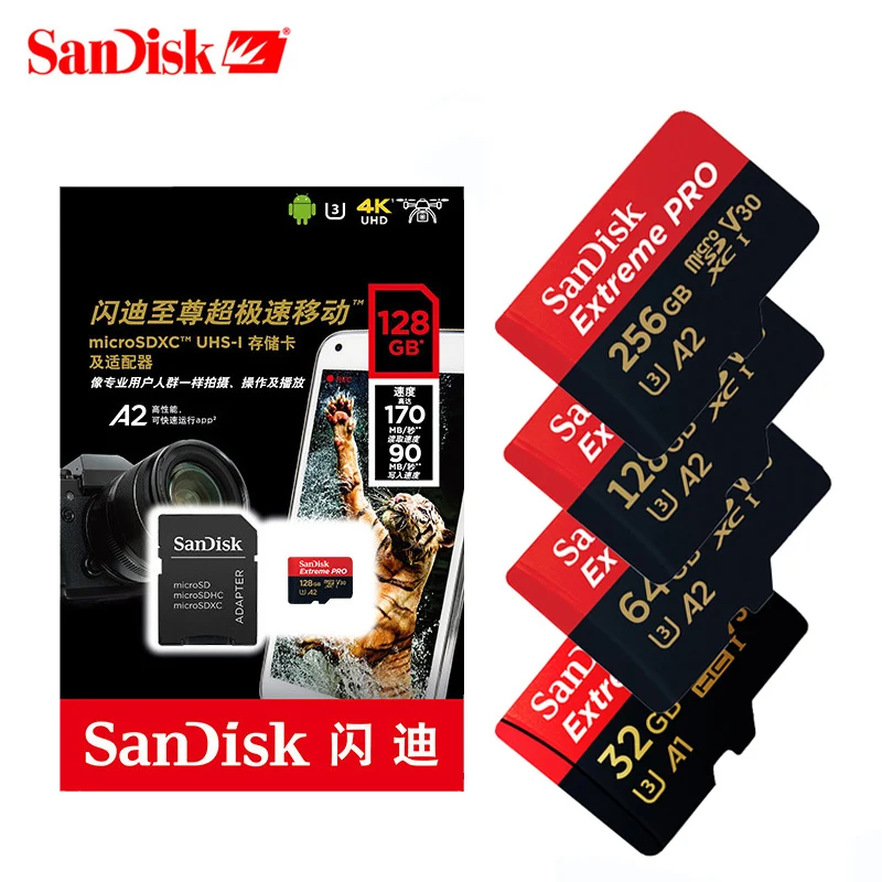 Карта памяти SanDisk A2 256 ГБ 400 гб 128 64 170 МБ/с./с 32 Micro sd карта класс 10 UHS 1 флеш память Microsd