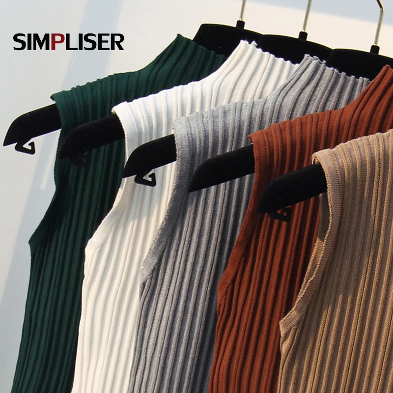 Женский вязаный жилет пуловеры без рукавов с высоким воротником женские