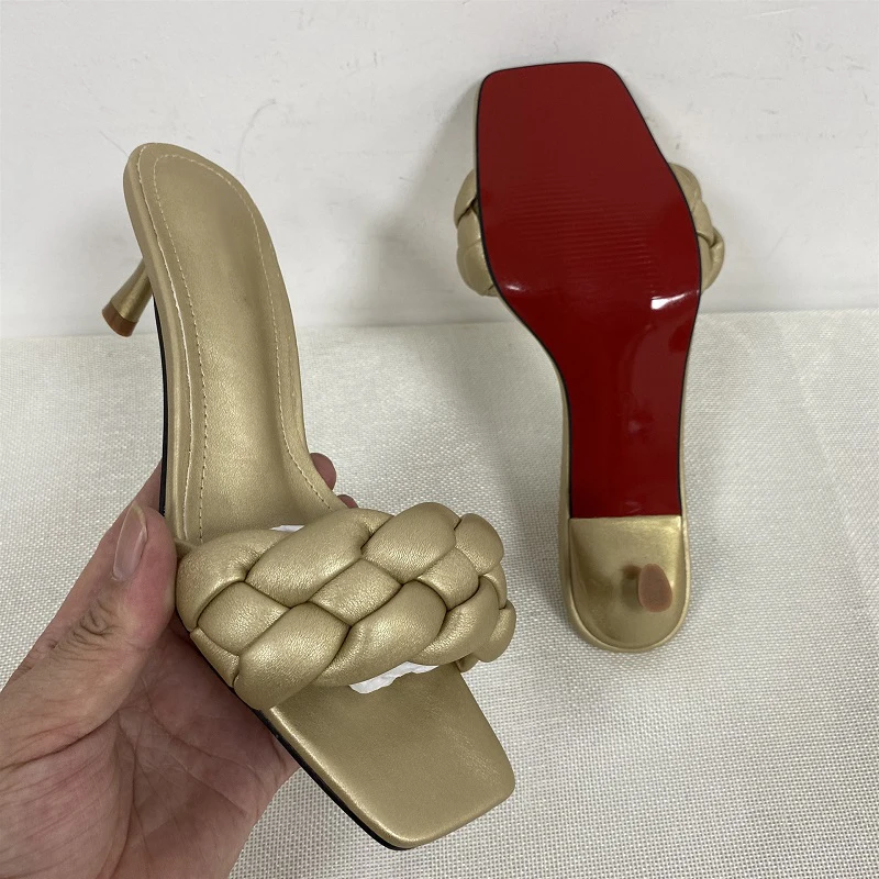 

2021 Fashion Slippers Sexy High Heel Mules Ladies Heels Slippers Shoes Woman Spring Summer Weave Female Designer Slides Women