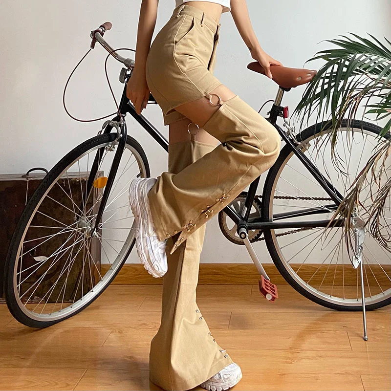 

Женские осенние тонкие брюки Kywommnz, прямые брюки с разрезом и боковым рядом, модные брюки с высокой талией E2952, 2021