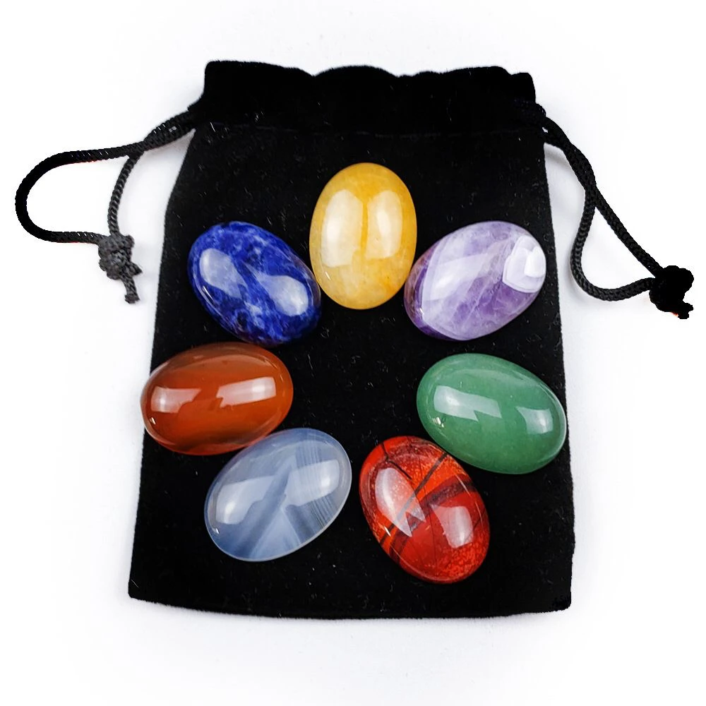 

7Chakra Natural Amethyst Gem Agate Oval Love Healing Yoga Meditation Energy Stone