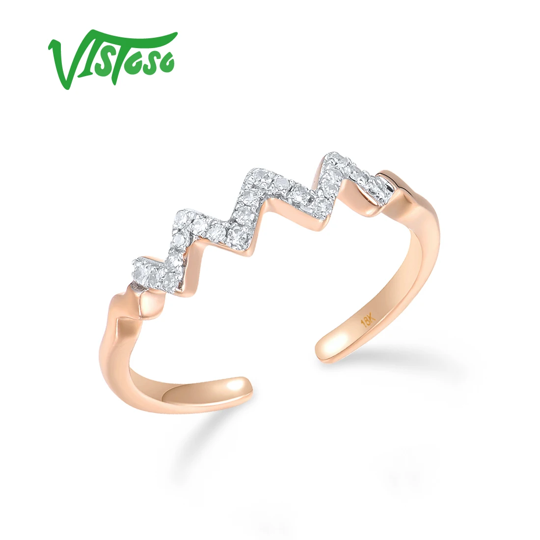 VISTOSO Genuine 18K 750 Rose Gold Pinky Ring For Women Sparkling Diamond Open Ring Adjustable Delicate Dainty Edgy Fine Jewelry