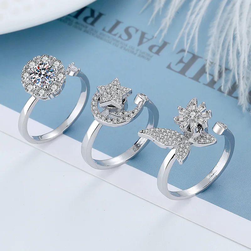 Женское кольцо с подсолнухом для снятия симптомов тревоги женское вращающееся