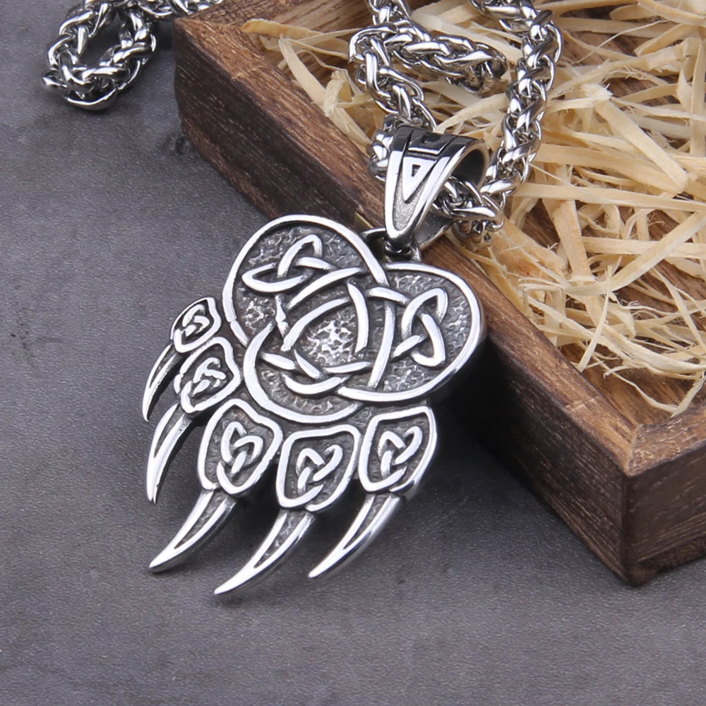 Подвеска из нержавеющей стали в виде скандинавского медвежьего лапы|Ожерелья с