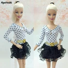 Кружевное платье-пачка в черный белый горошек для куклы Барби, мини-платье для кукольного домика 16 BJD, аксессуары для кукол 1:6