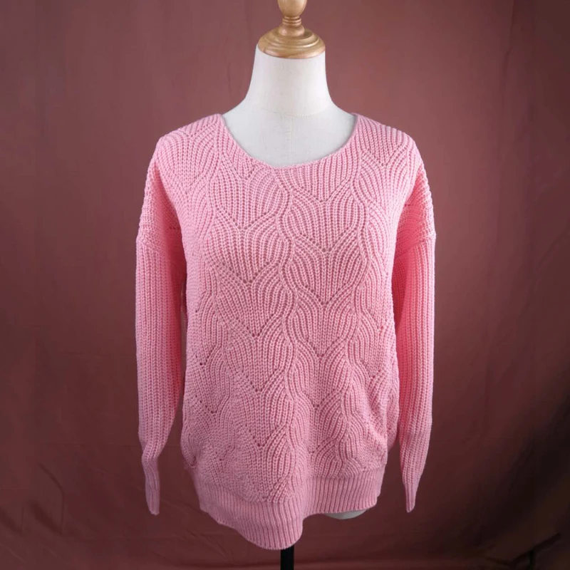 

European and American Fashion Ladies Round Neck Hollow Knit Blouse Pullover Sweater Women