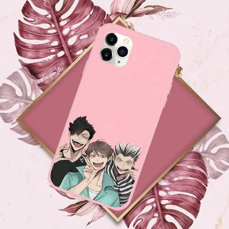 

Cute Japan Anime Oya Haikyuu Phone Case Pink Candy Color for iPhone 11 12 mini pro XS MAX 8 7 6 6S Plus X SE 2020 XR