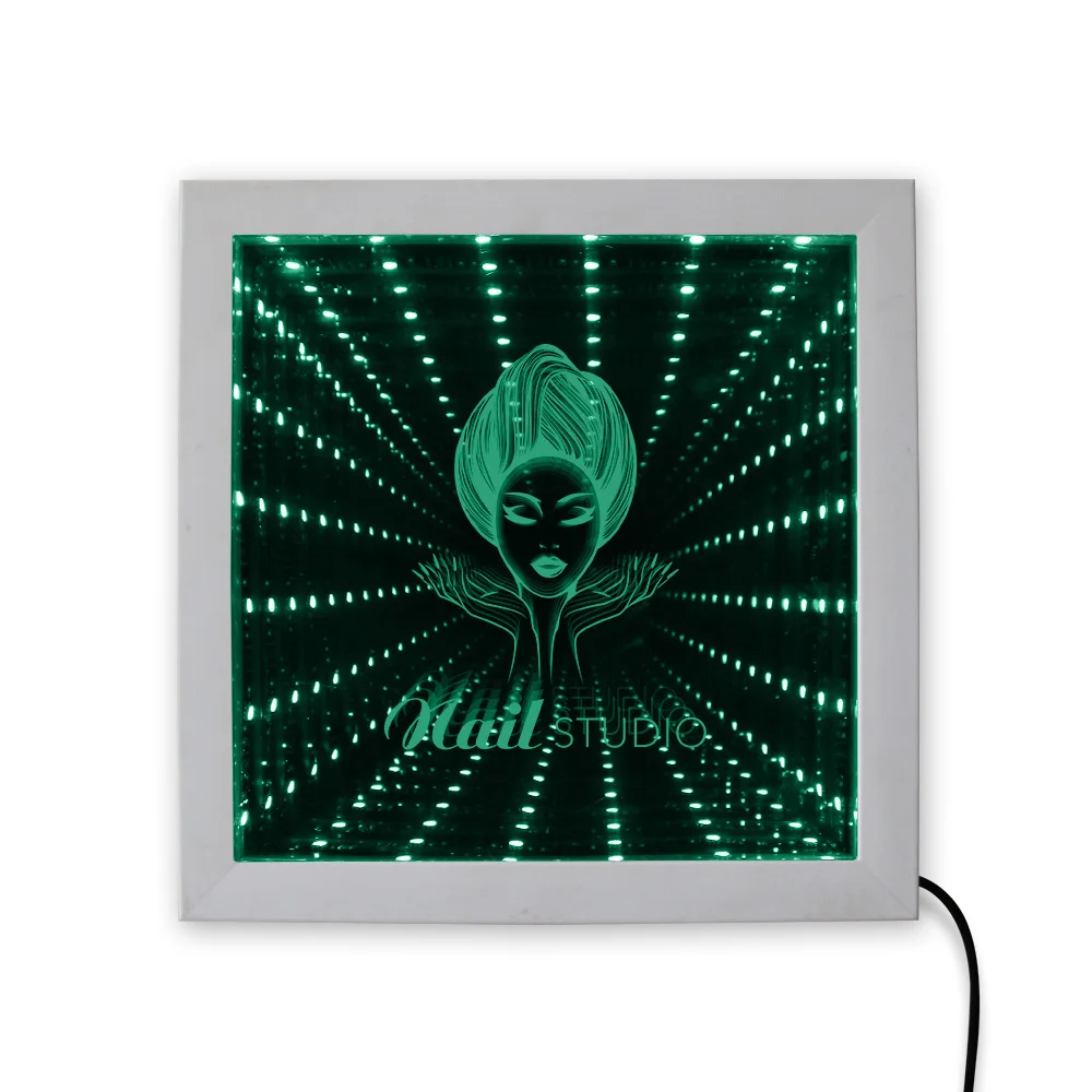 

Nail Salon Infinity Mirror Wood Frame Beauty Salon Shop Polish Fashion Decor Mesmerizing Illusion Tunnel Vision Lighted Mirror