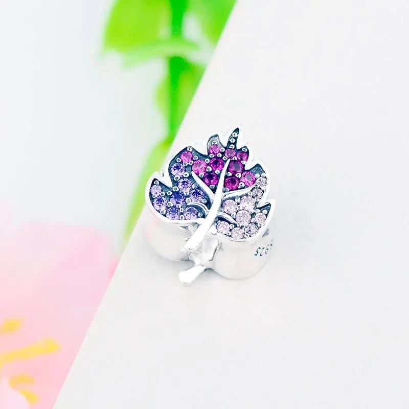 100% 925 Стерлинговое Серебро в форме листа микс из цветного циркона хрусталя