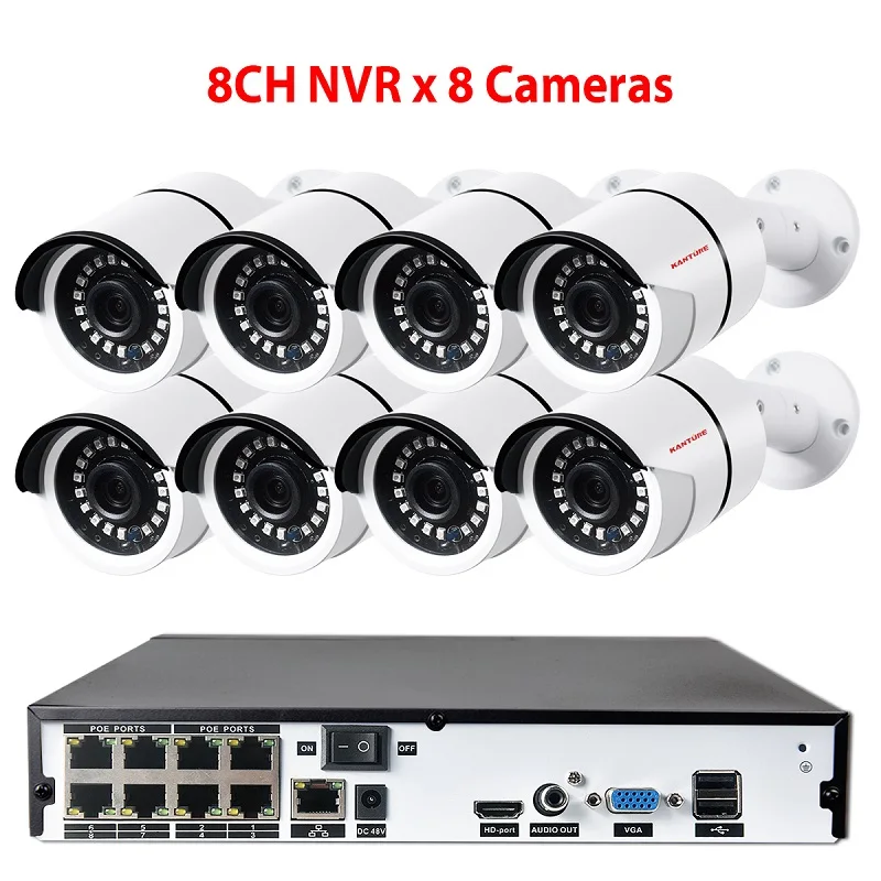 8CH NVR x 8 Cameras KANTURE H.265+ 8CH 5MP POE NVR система аудио запись 5MP Водонепроницаемая камера безопасности для улицы POE ip-камера система видеонаблюдения - Цвет: 8CH NVR x 8 Cameras