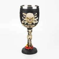 Halloween Gifts Bar Drinkware Gothic Wine Goblet With Death Skull Retro Stainless Steel&Resin Wine Cup BEST Birthday Glasses