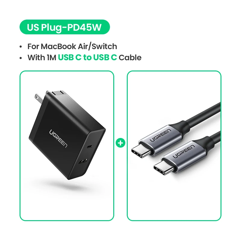 US AddUSB C-C Cable Ugreen USB зарядное устройство PD 45 Вт быстрое зарядное устройство для iPhone X 8 Быстрая зарядка 3,0 для телефона Xiaomi зарядное устройство для MacBook Pro nintendo Switch - Тип штекера: US AddUSB C-C Cable