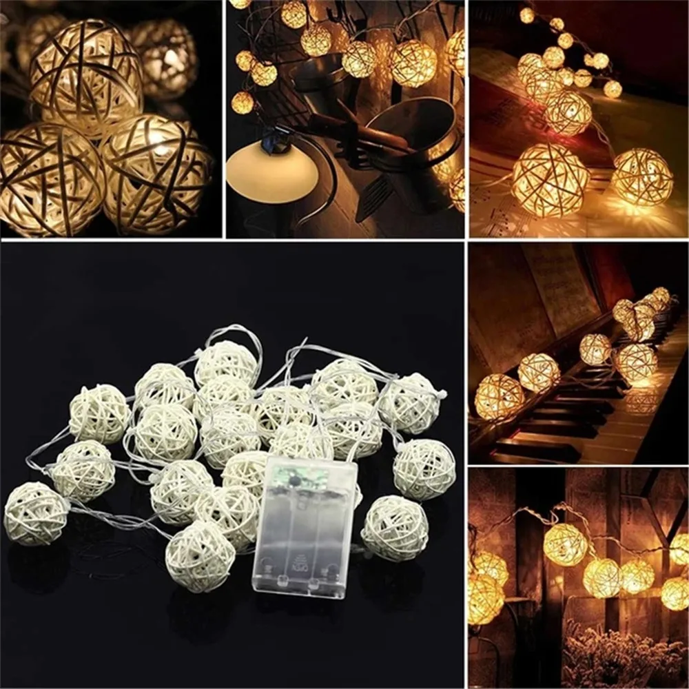 

2M 20LED AA battery powered Christmas Wedding Party Fairy holiday decoration warm white rattan ball LED string