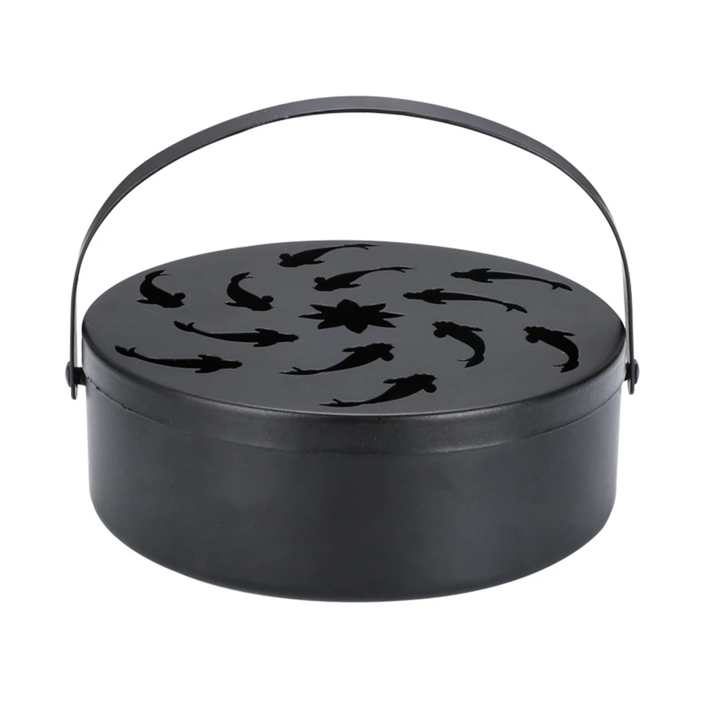 

Round Incense Burner Mosquito Coil Holder Wrought Iron With Handle Anti Scald Durable Garden Out Office Home Portable