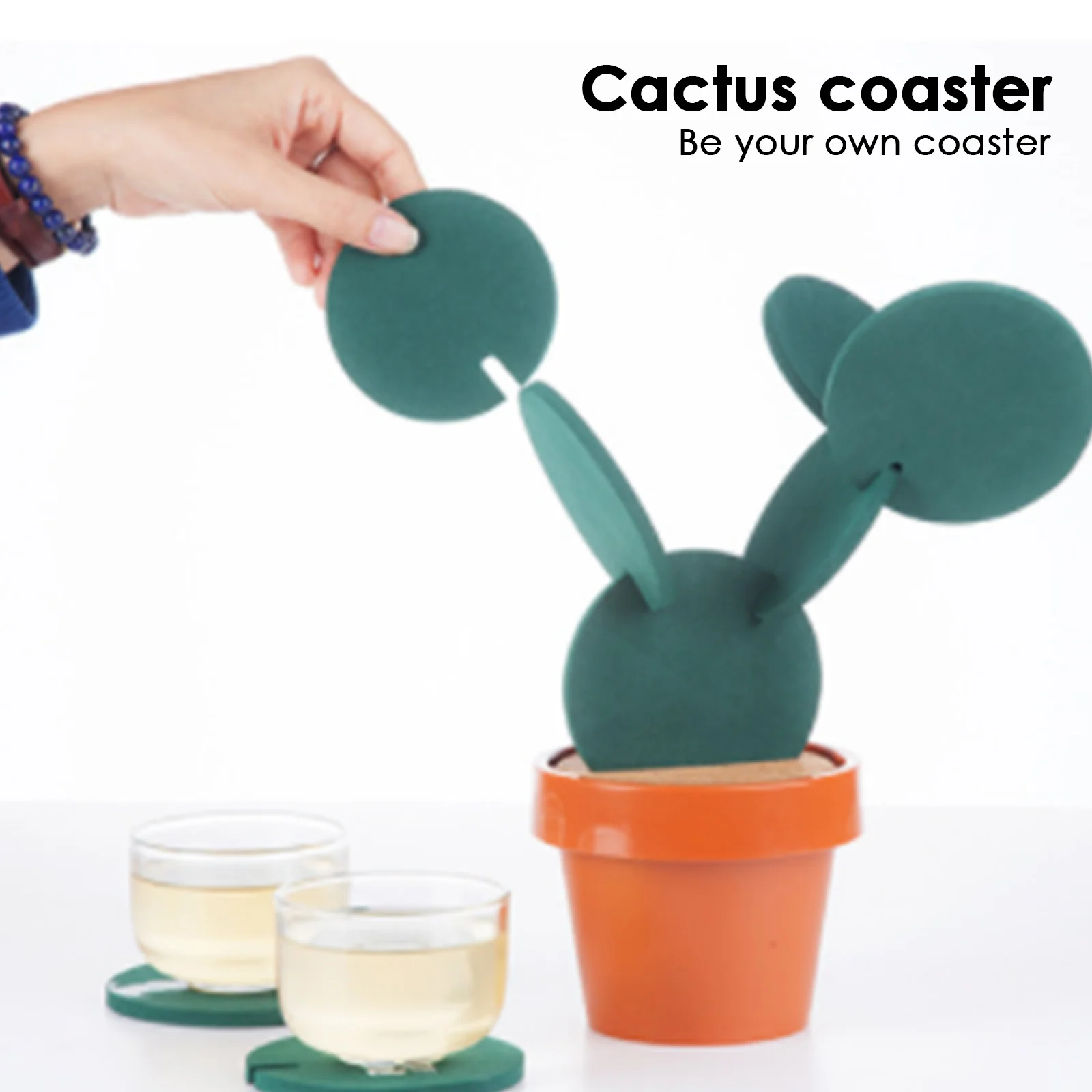 

6 Pieces Table Mats Flower Cactus Shaped Wood Round Drinks Coasters Cup Holder Eco-Friendly Dinning Table Placemats For Kitchen
