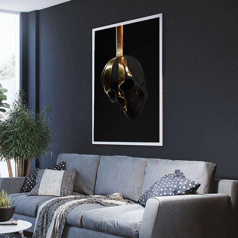 Холст печать плакаты черный и золотой розовый череп сердце современное