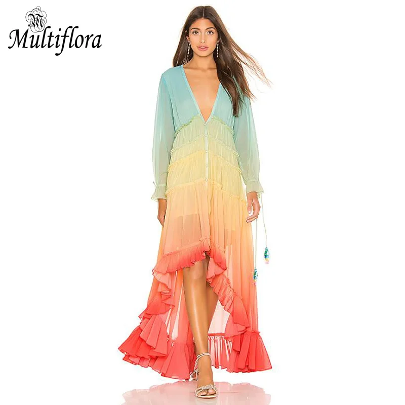 Женское летнее Повседневное платье макси в стиле бохо плиссированное пляжное